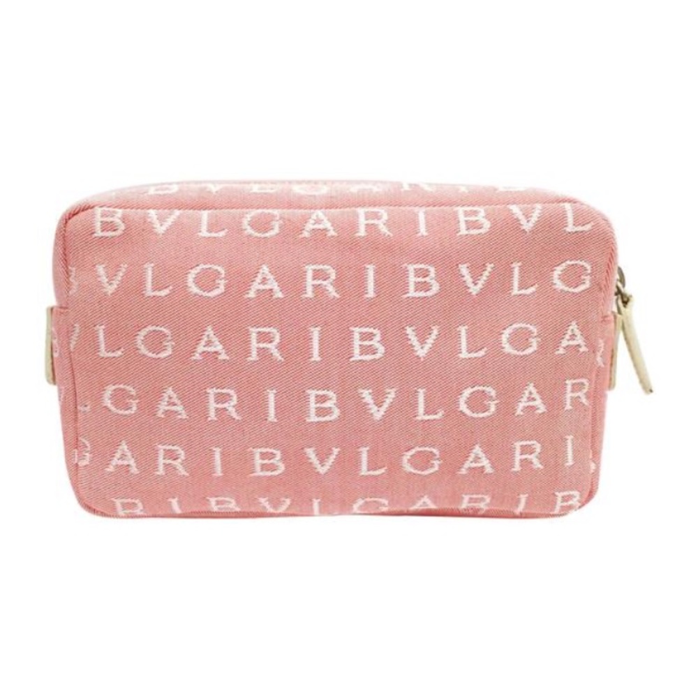 Bvlgari pink logo mania fabric zip cosmetic pouch